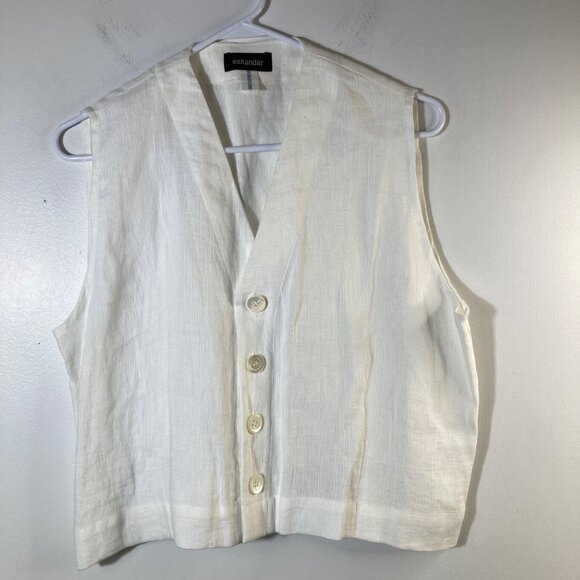Womens Eskandar Bergdorf Goodman Ribbed Look Linen Button Vest Cream 10 - 12 - Picture 1 of 10